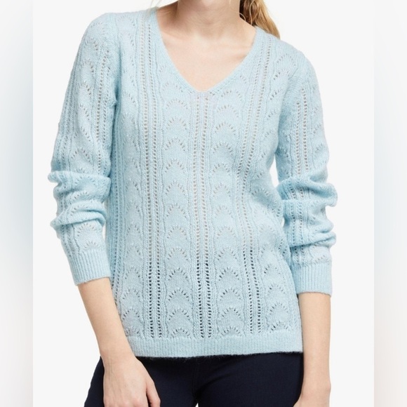 Boden Sweaters - Boden Mohair Wool Blend Pointelle Knit V Neck Sweater